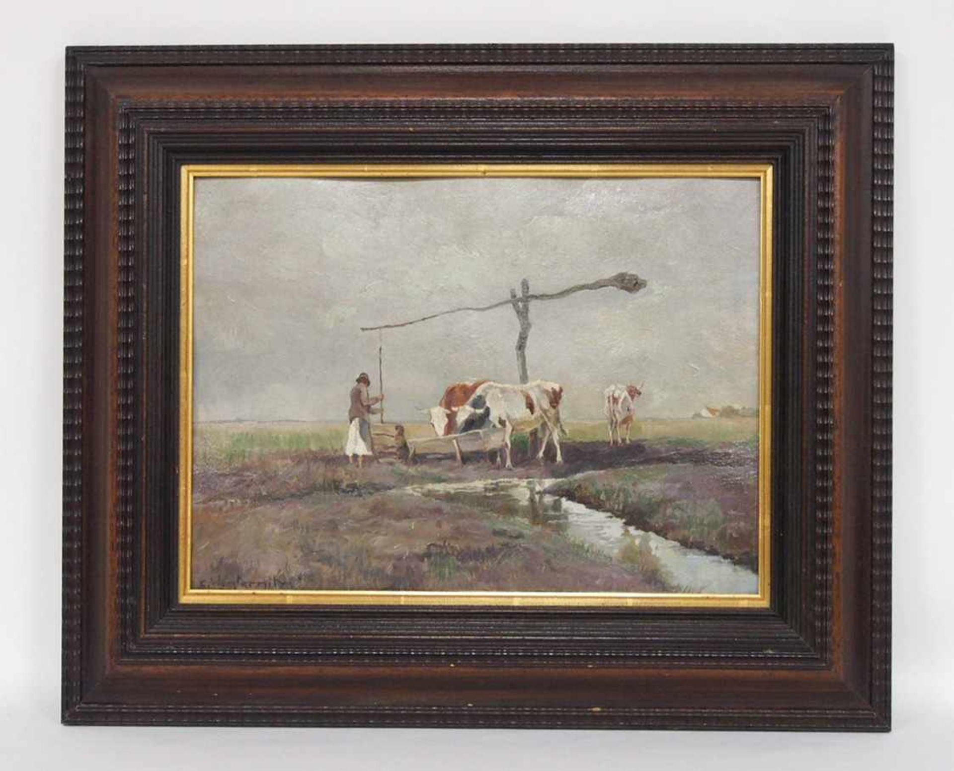 WINTERNITZ, C.tätig um 1900Brunnen in der PusztaÖl auf Malpappe, 29 x 40 cm, signiert unten links, - Bild 2 aus 3