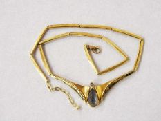 Collier585er Gelbgold, Labradorith, Brillant (0,08 ct), G. Weinert-Hamacher, Köln, Gewicht 20 g