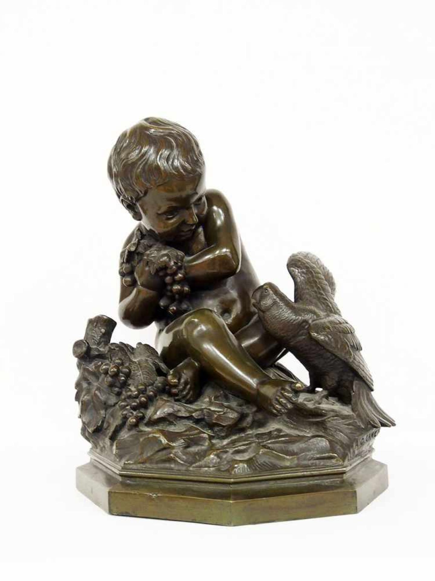 LANZIROTTI, Antonio Giovanni1839-1921Bacchusknabe mit PapageiBronze, auf achteckigem Sockel,