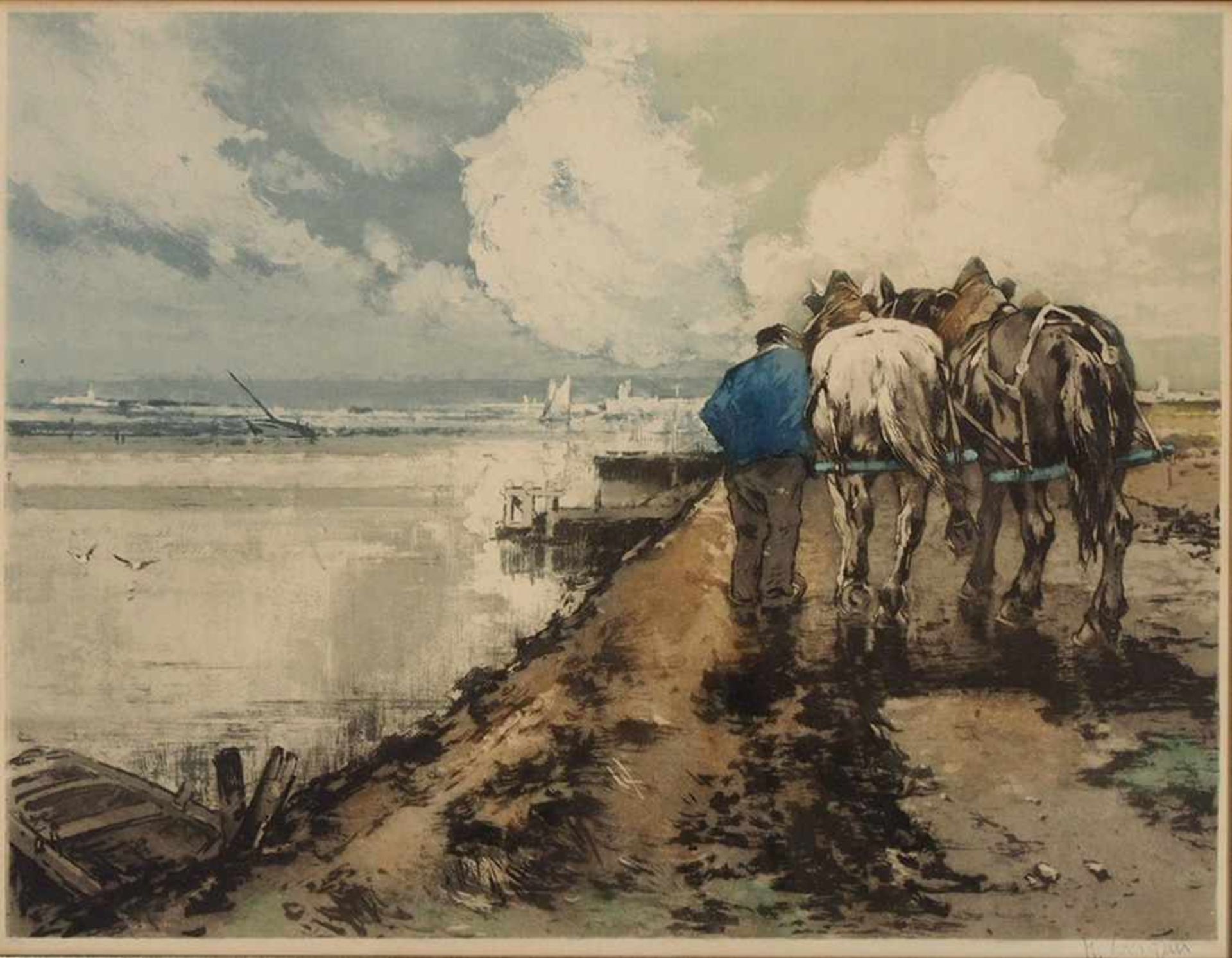 LUIGINI, F. Jean1870-1943Auf dem HeimwegFarblithographie, signiert unten rechts, 45 x 58 cm, gerahmt