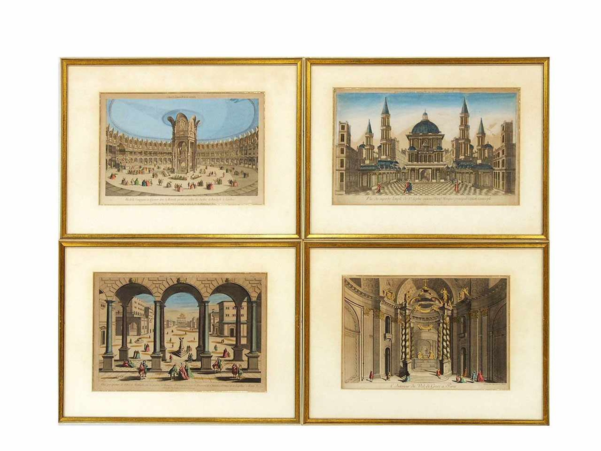 Vier GuckkastenblätterAnsichten von Konstantinopel, Rom, London und Paris, Frankreich 18.