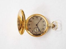 Taschenuhr Assmann, GlashütteGehäuse 585er Gelbgold, Ziffernblatt silberfarben, arabische Zahlen,