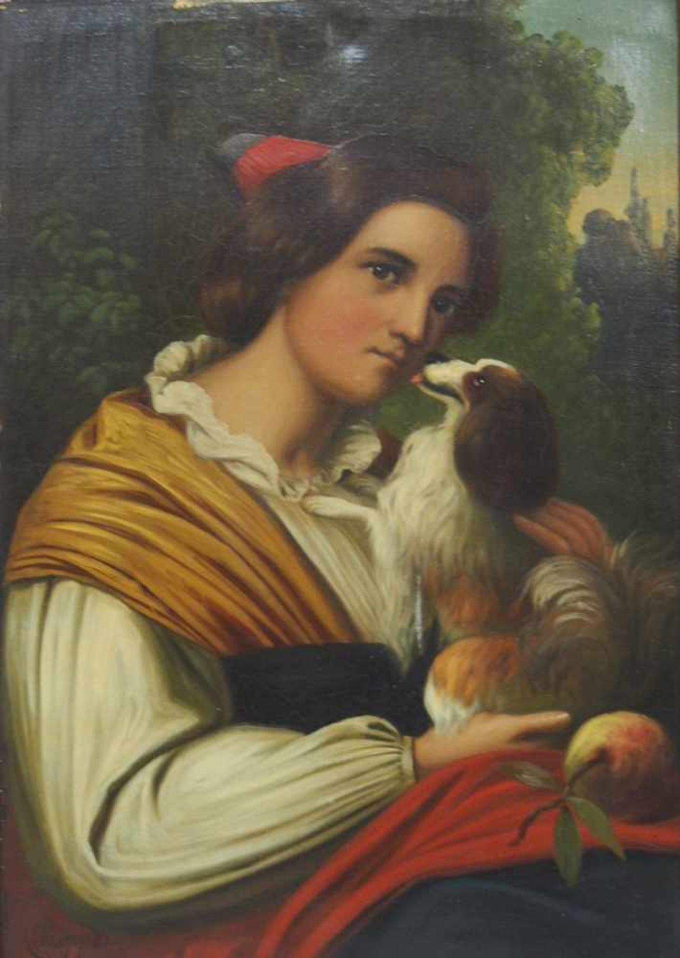 KÜPPER, Friedrich1830-1883Mädchen mit kleinem SpanielÖl auf Leinwand, signiert oben links, 66 x 48