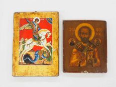 Ikone "Heiliger Nikolaus"Tempera und Gold auf Holz, Russland 19. Jahrhundert, 30 x 25 cm; beigelegt: