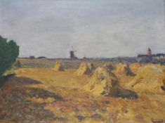 JERNBERG, Olof1855-1935Feld mit Strohhaufen am NiederrheinÖl auf Leinwand, signiert unten rechts, 58