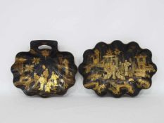 Zwei SchalenLack, Lack- und Goldmalerei, China 19. Jahrhundert, 3,5 x 34,5 x 25,5 cm bzw. 7 x 30 x