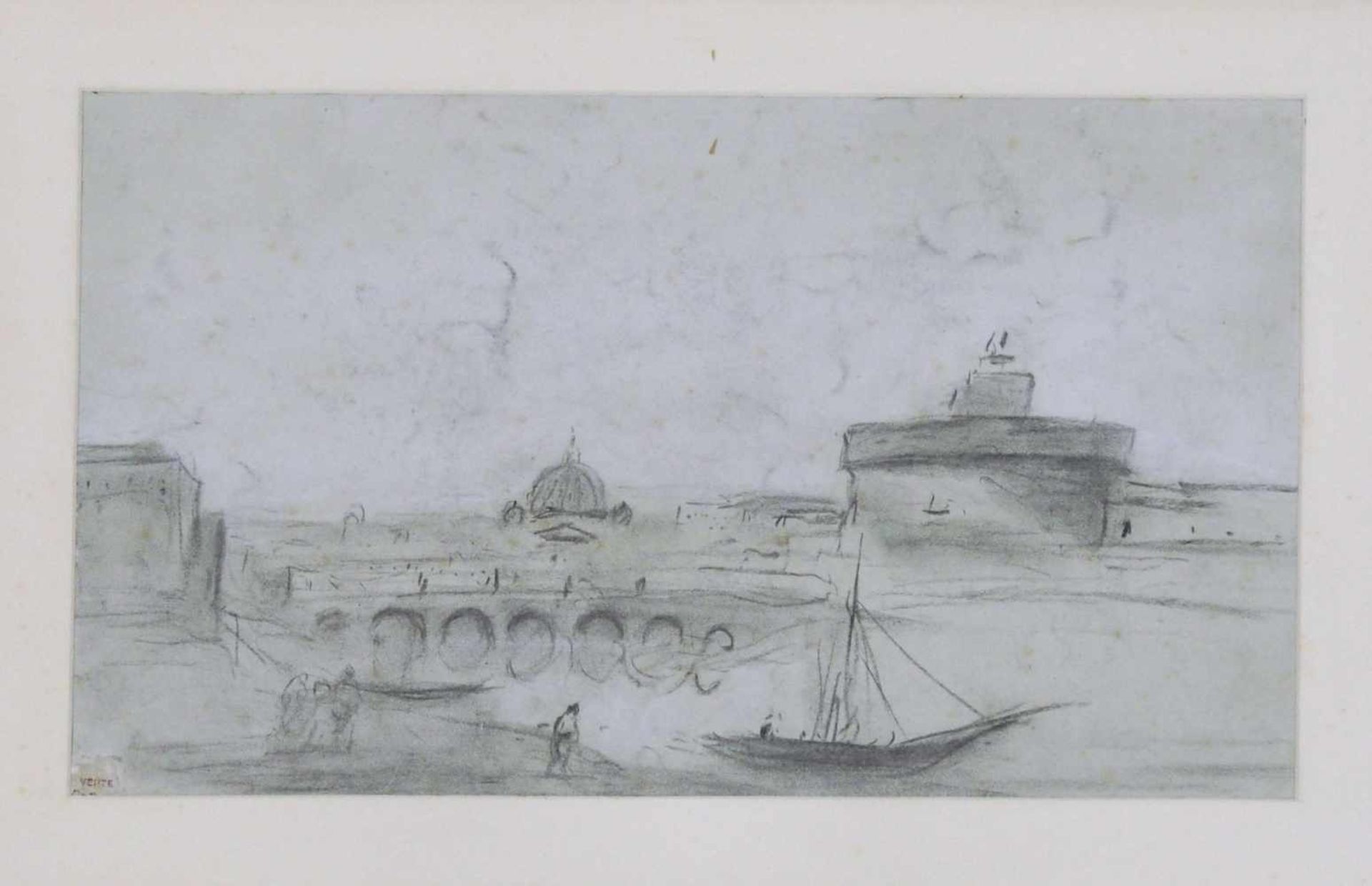 COROT, Camille1796-1875Ansicht auf die Engelsburg und den PetersdomKohle, Bleistift auf Papier, - Bild 4 aus 4