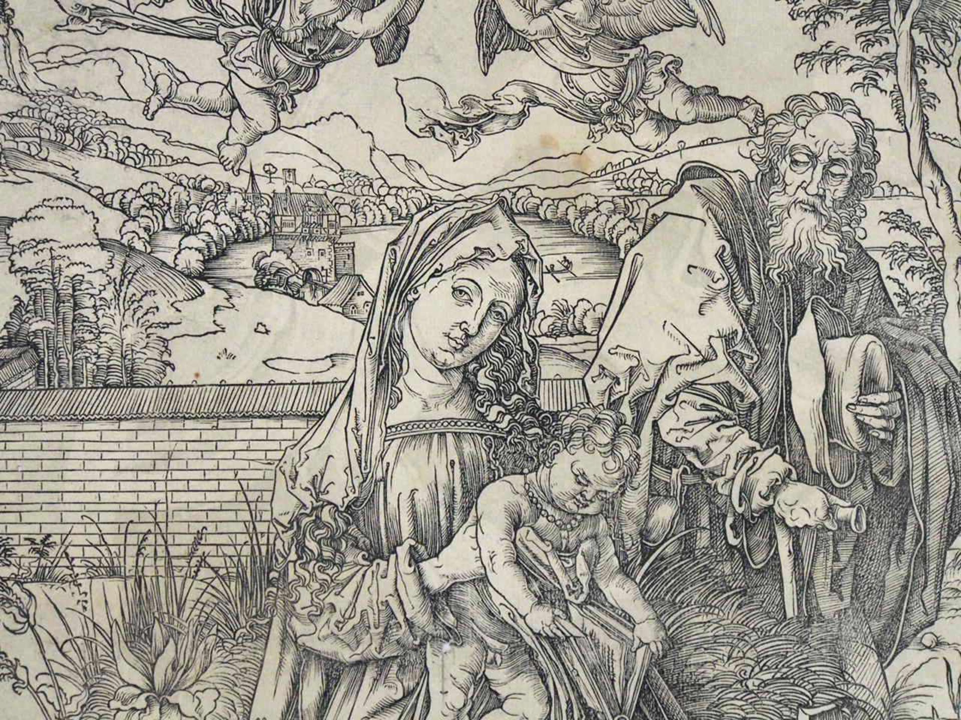 DÜRER, Albrecht1471-1528Die Heilige Familie mit den HasenHolzschnitt, 38,5 x 28,1 cm, - Bild 2 aus 3