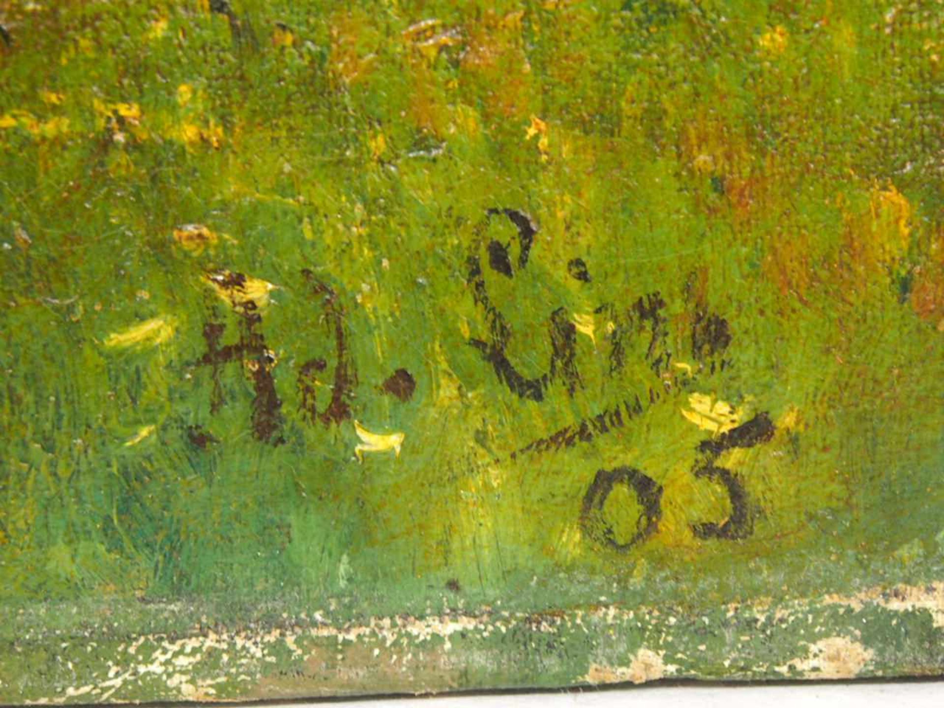 LINS, Adolf1856-1927Kühe und Hühner an einem UnterstandÖl auf Leinwand, doubliert, signiert und - Image 2 of 2
