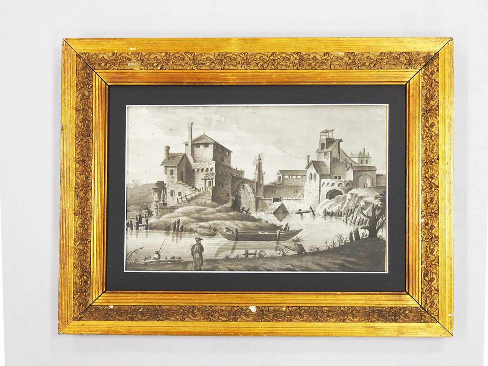 DEUTSCHER MEISTER18. Jh.Mühle am BachTusche auf Papier, 25 x 39 cm, gerahmt unter Glas und - Bild 2 aus 2