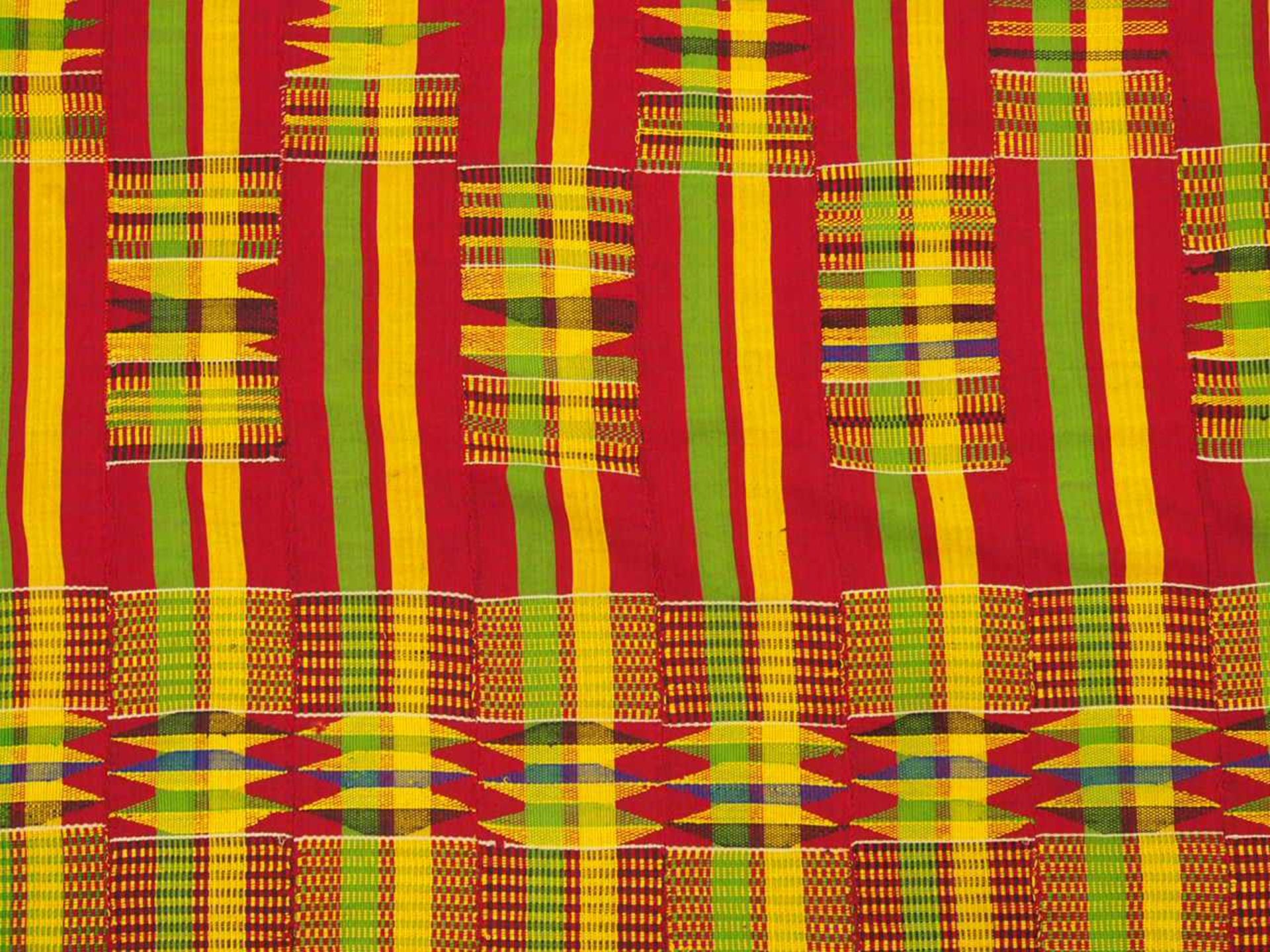 Zwei Webtücherkente, Ghana 20. Jahrhundert, Baumwolle, Seide, 310 x 200, Zustand B- - -25.00 % - Bild 2 aus 3