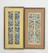 Seidenstickereien mit floralen Motiven19. / 20. Jahrhundert, 58 x 8 cm (2x), 55 x 22 cm (1x),