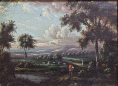 FLÄMISCHER MEISTER17. Jh.Wanderer in südländischer LandschaftÖl auf Kupfer, 7,5 x 10 cm,