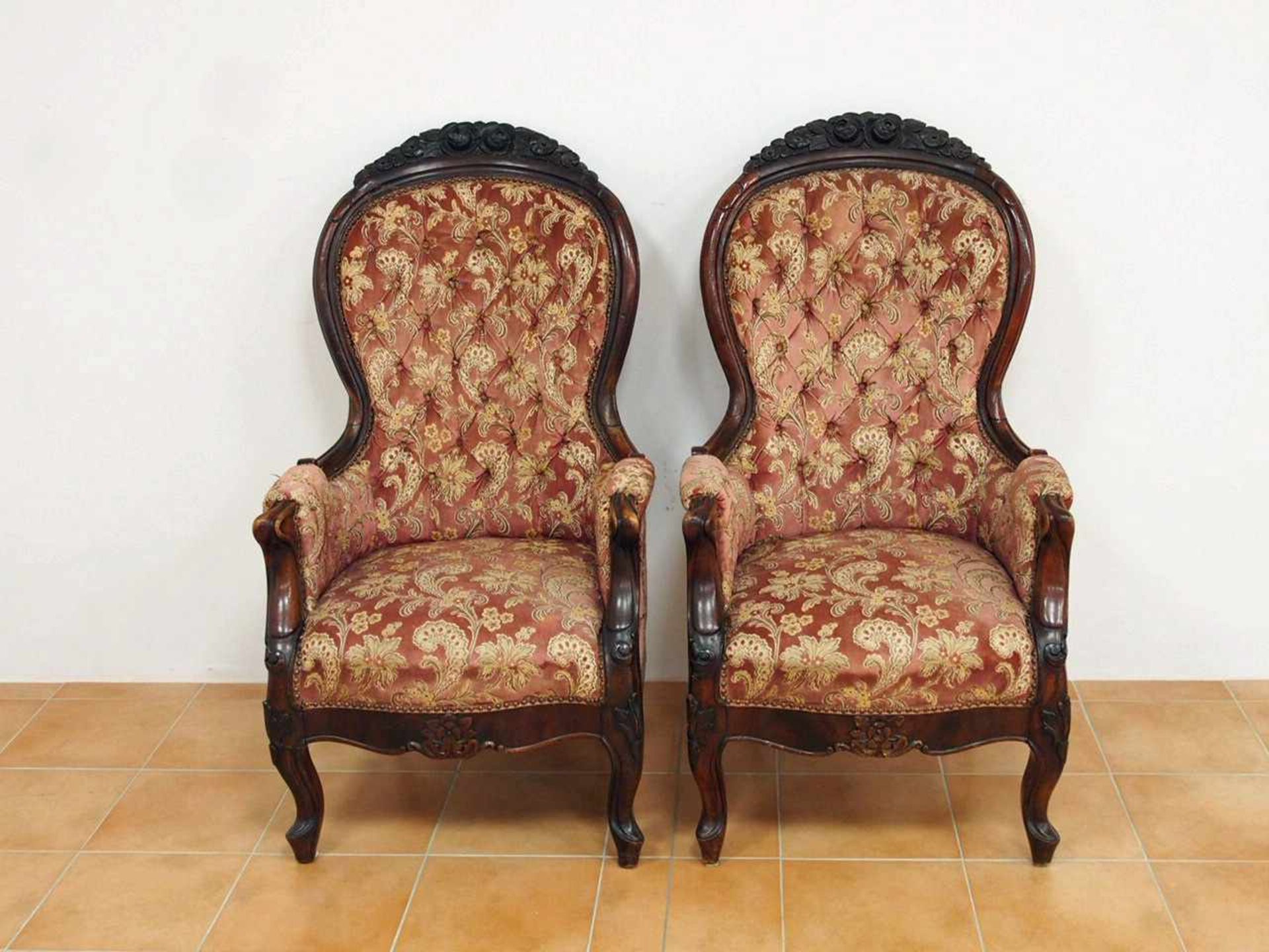 Paar ArmlehnsesselEiche, gebeizt, Frankreich 19. Jahrhundert, Höhe 118 cm, Sitzhöhe 42 cm- - -25.