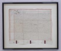 UrkundeHandschrift auf Pergament, England 1. Hälfte 19. Jahrhundert, 54 x 65 cm, gerahmt unter