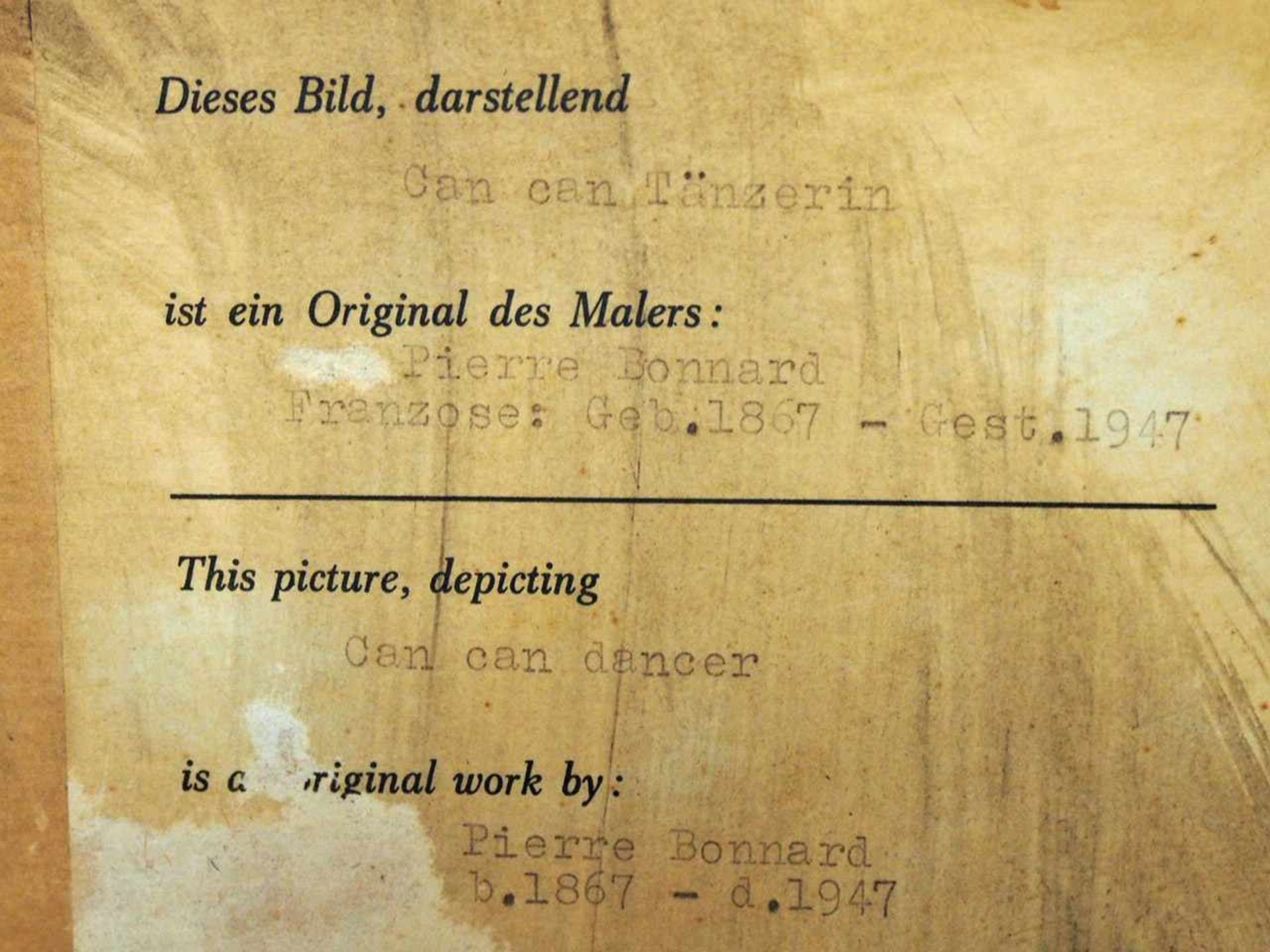 FRANZÖSICHER MEISTERum 1900Can Can-TänzerinMischtechnik auf festem Papier, verso auf der - Bild 3 aus 3
