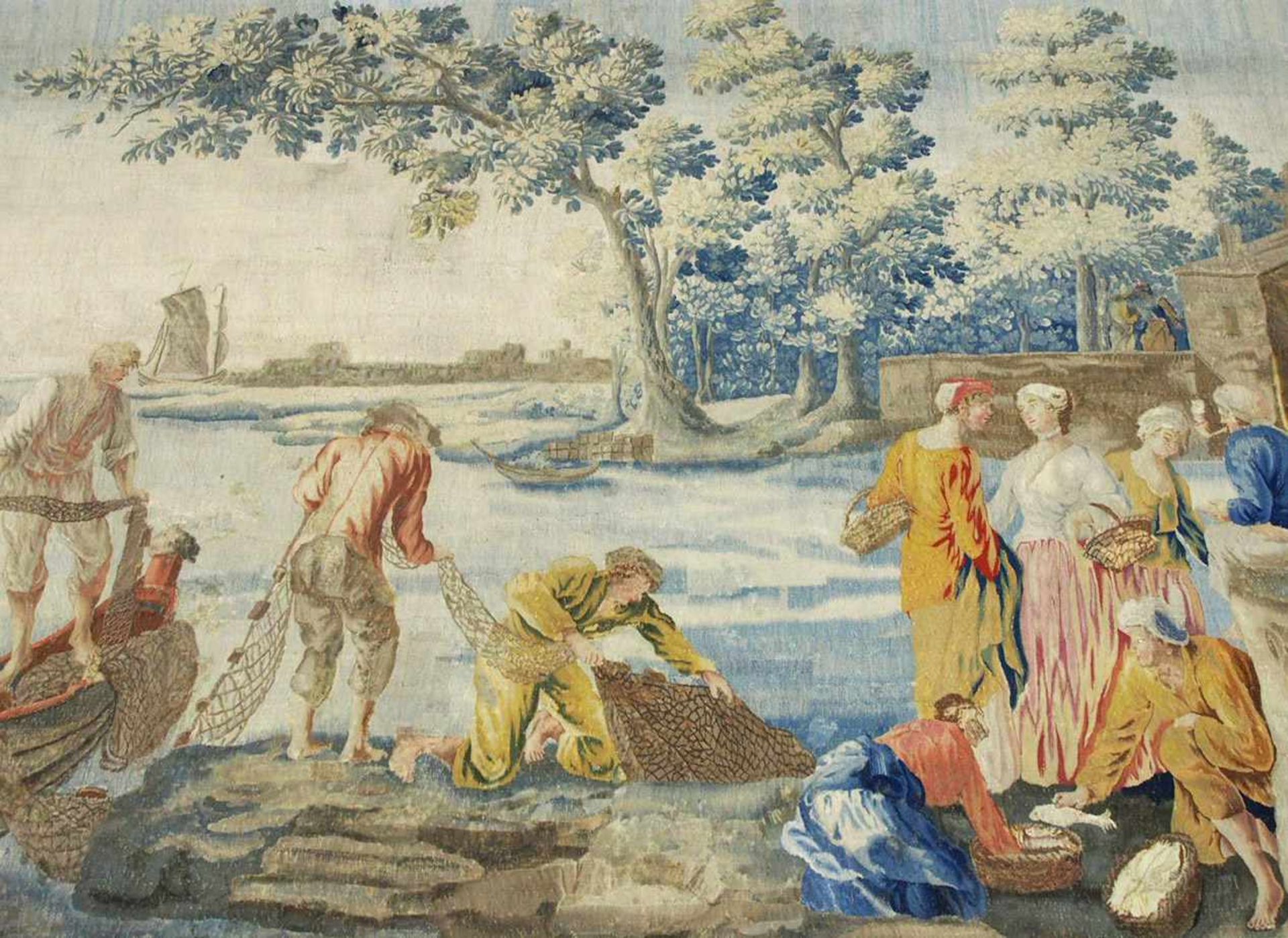 Flussfischer und ihre Frauen am UferTapisserie, Wolle, gewebt, Frankreich 18. Jahrhundert, 207 x 350 - Bild 2 aus 3