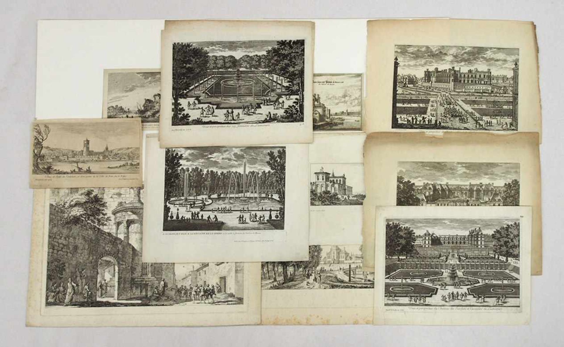 Konvolut Graphik "Stadt- und Schlossansichten" 18. Jahrhundertverschiedene Techniken, bis zu 44 x 56