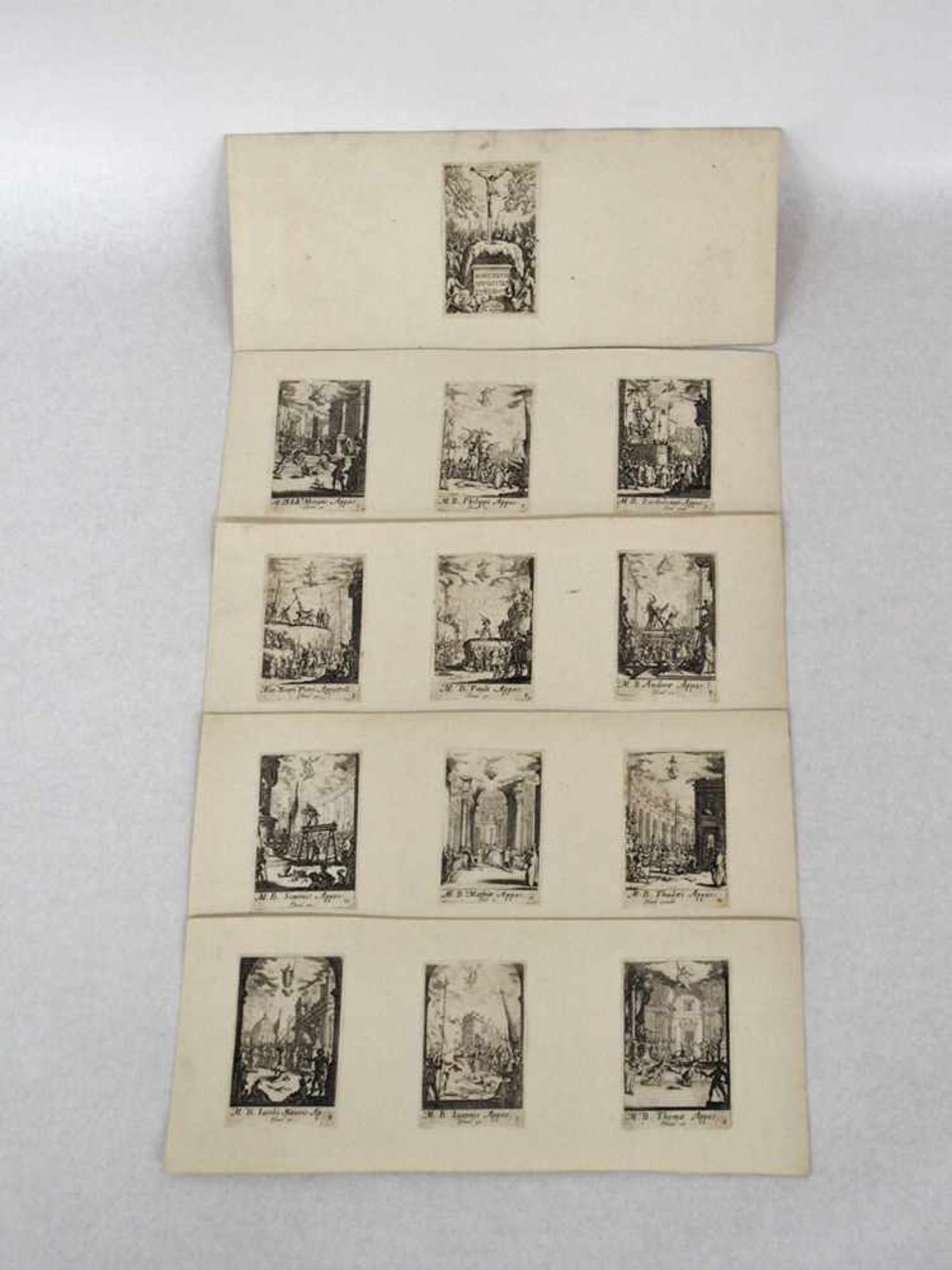CALLOT, Jaques1592-1635Martiryum appostolorum13 von 16 Radierungen, um 1632, 7,3 x 4,7 cm,