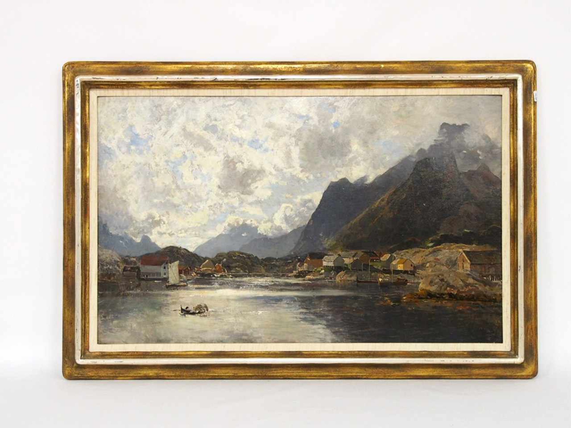 NORWEGISCHER MEISTERum 1900FjordlandschaftÖl auf Malkarton, 43,5 x 71,5 cm, Rahmen- - -25.00 % - Bild 2 aus 2