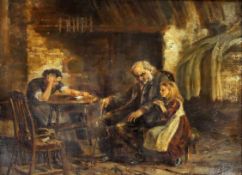 GEBHARDT, Eduard von1838-1925Am TischÖl auf Holz, Restsignatur unten rechts, 28,5 x 38 cm, Rahmen- -