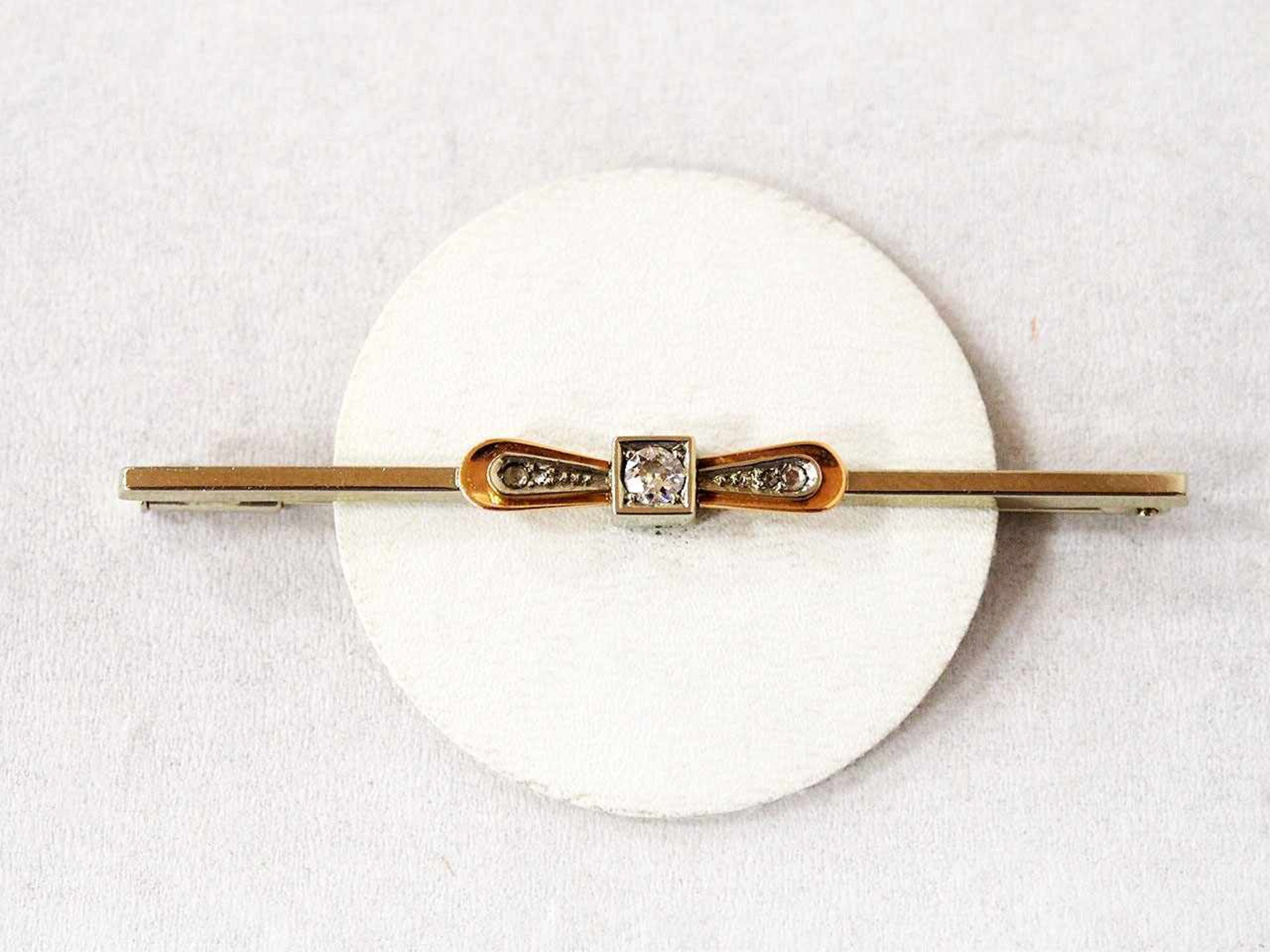 Brosche585er Weissgold, Rosegold, Brillant (ca. 0,1 ct), Brillantsplitter, Deutsch, um 1950, Länge