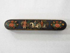 Kleine SchreibschatulleHolz, figürlich bemalt, Länge 23 cm, Persien, um 1900- - -25.00 % buyer's