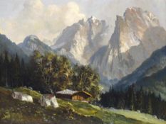 WEGENER, Adolf1891 - 1960Blick auf den Wilden KaiserÖl auf Holz, signiert unten links, 58 x 77,5 cm,