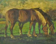 JÄNICH, Karl1916-1996Zwei grasende PferdeÖl auf Malkarton, signiert unten rechts, 40 x 49 cm,