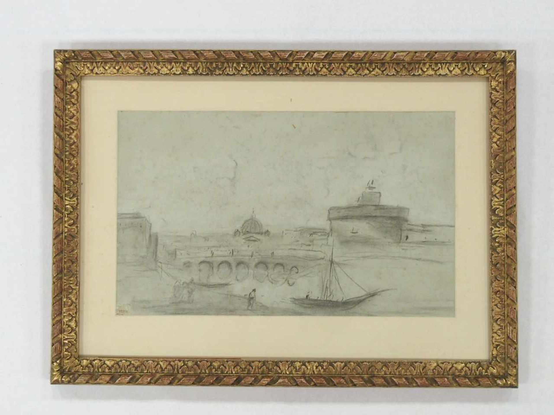 COROT, Camille1796-1875Ansicht auf die Engelsburg und den PetersdomKohle, Bleistift auf Papier, - Bild 2 aus 4