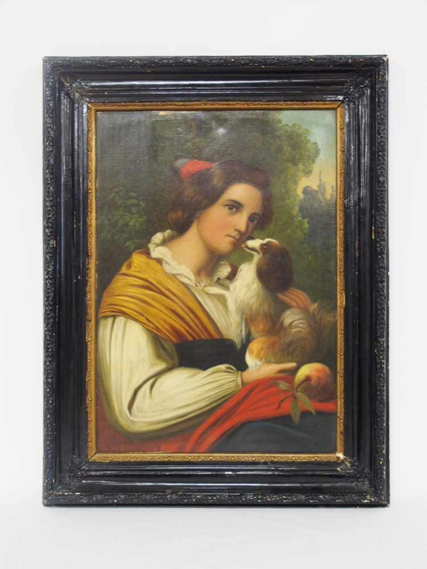 KÜPPER, Friedrich1830-1883Mädchen mit kleinem SpanielÖl auf Leinwand, signiert oben links, 66 x 48 - Bild 2 aus 2