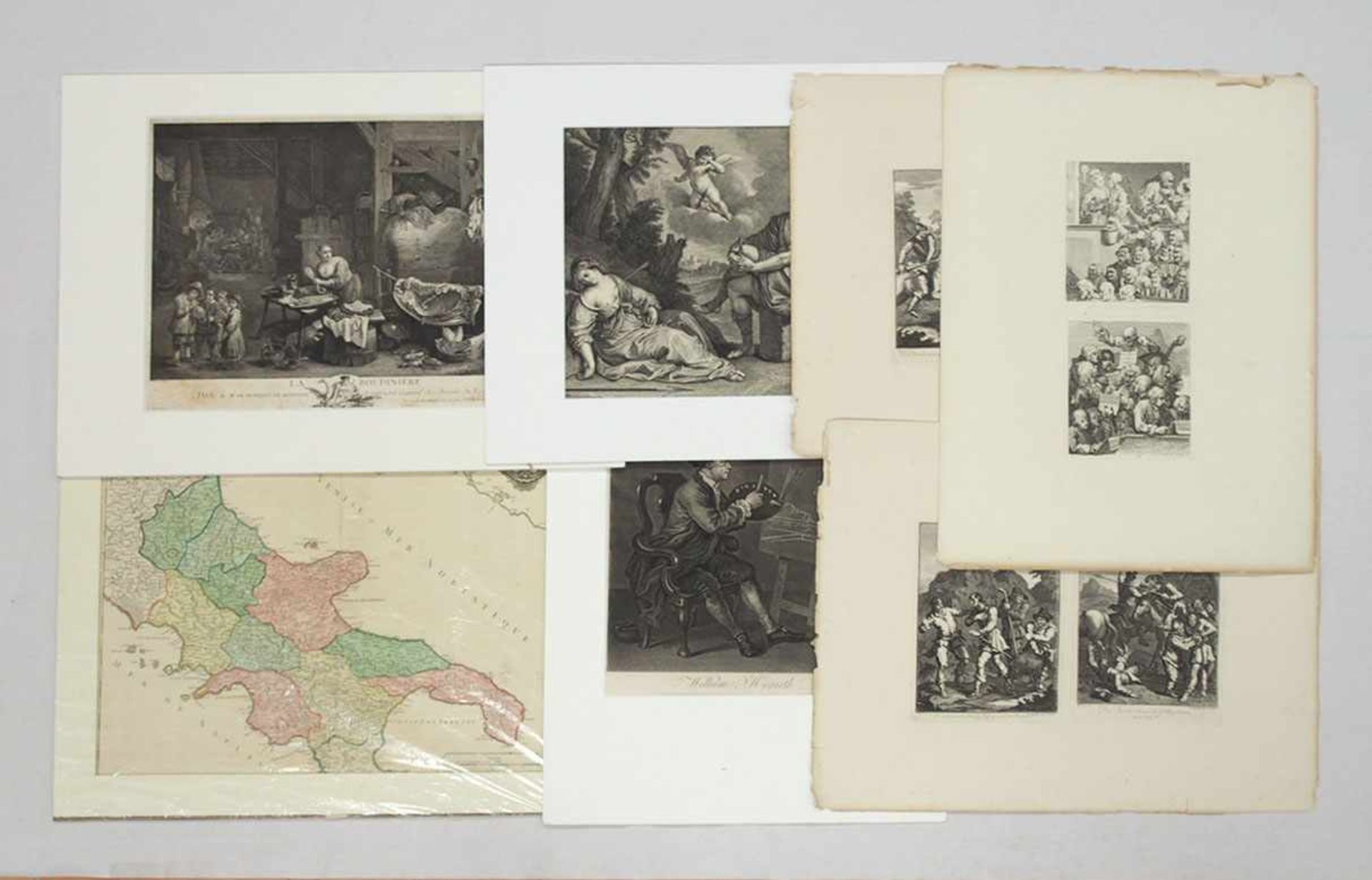 Konvolut Graphik 18. JahrhundertKarte Royaume de Naples, Kupferstich 1750, Les Bas nach D.