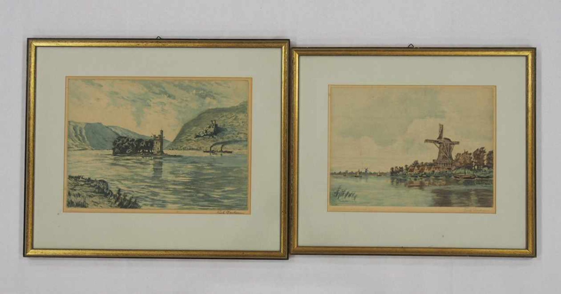 HARTMANN, Fritz1871-1961'Mühle im Sommer' und 'Bingen'Farbradierungen, signiert unten rechts, 24 x