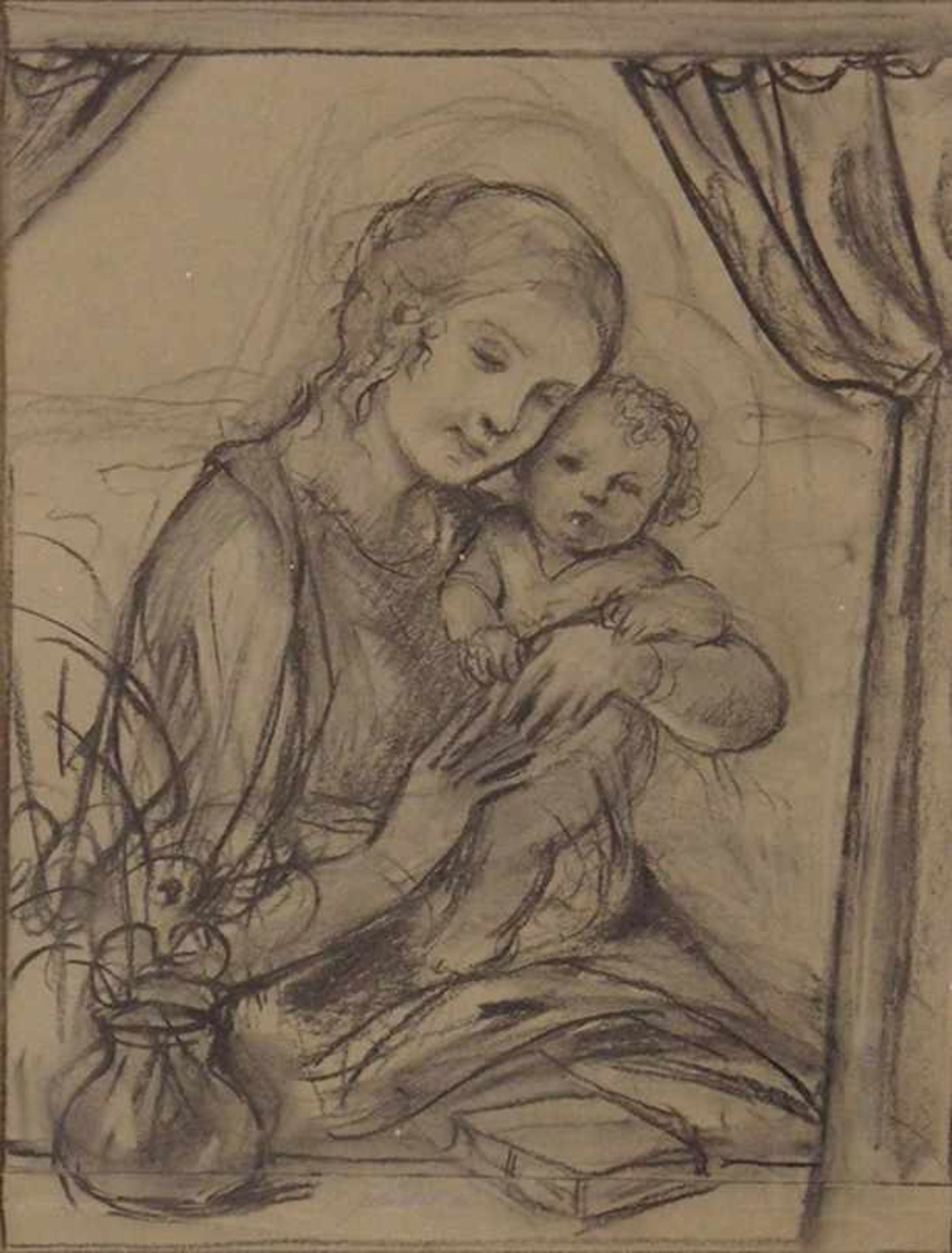 PLÜCKEBAUM, Carl1880-1952Maria mit KindKohle auf Papier, signiert unten Mitte, 35 x 26 cm, gerahmt