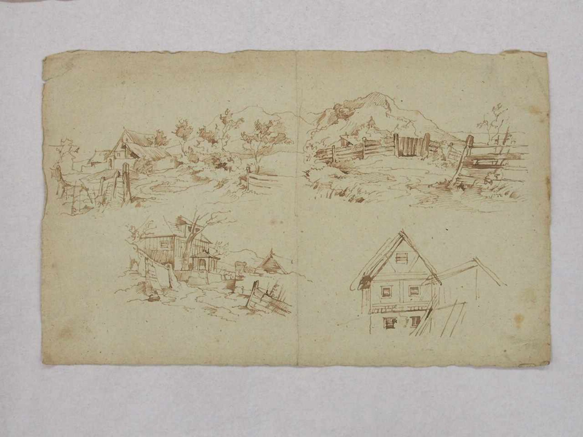 RICHTER, August1801-1873Konvolut HandzeichnungenLandschaften (2x) und Handstudien, Feder, Kreide, - Bild 3 aus 3