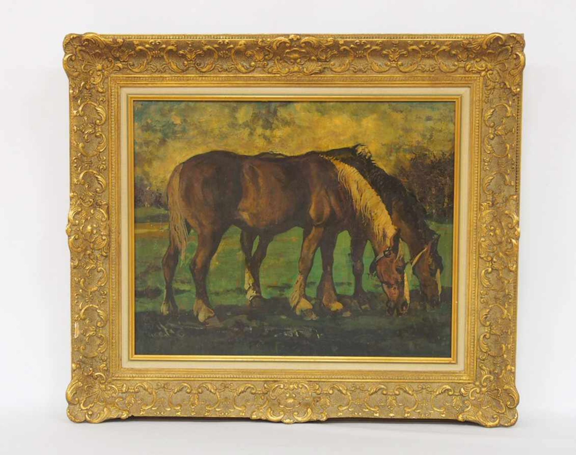 JÄNICH, Karl1916-1996Zwei grasende PferdeÖl auf Malkarton, signiert unten rechts, 40 x 49 cm, - Bild 2 aus 2
