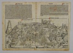 Destruccio Iherosolime - Jerusalem zerstorungHolzschnitt Schedel, Weltchronik, 1493, 42 x 58 cm (