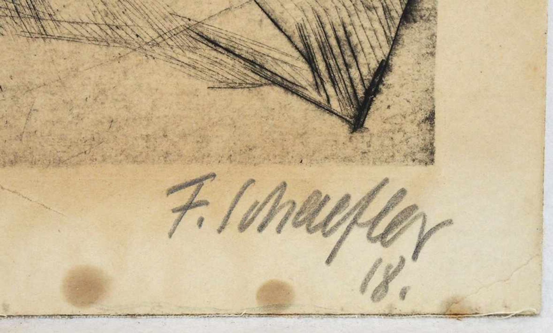 SCHAEFLER, Fritz1888-1954Die BrückeRadierung auf festem Karton, signiert und datiert (19)18 unten - Bild 2 aus 2