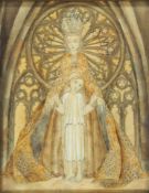 WÜLFING, Sulamith1901-1989Madonna mit Schutzmantel vor MaßwerkfensterBleistift, aquarelliert,