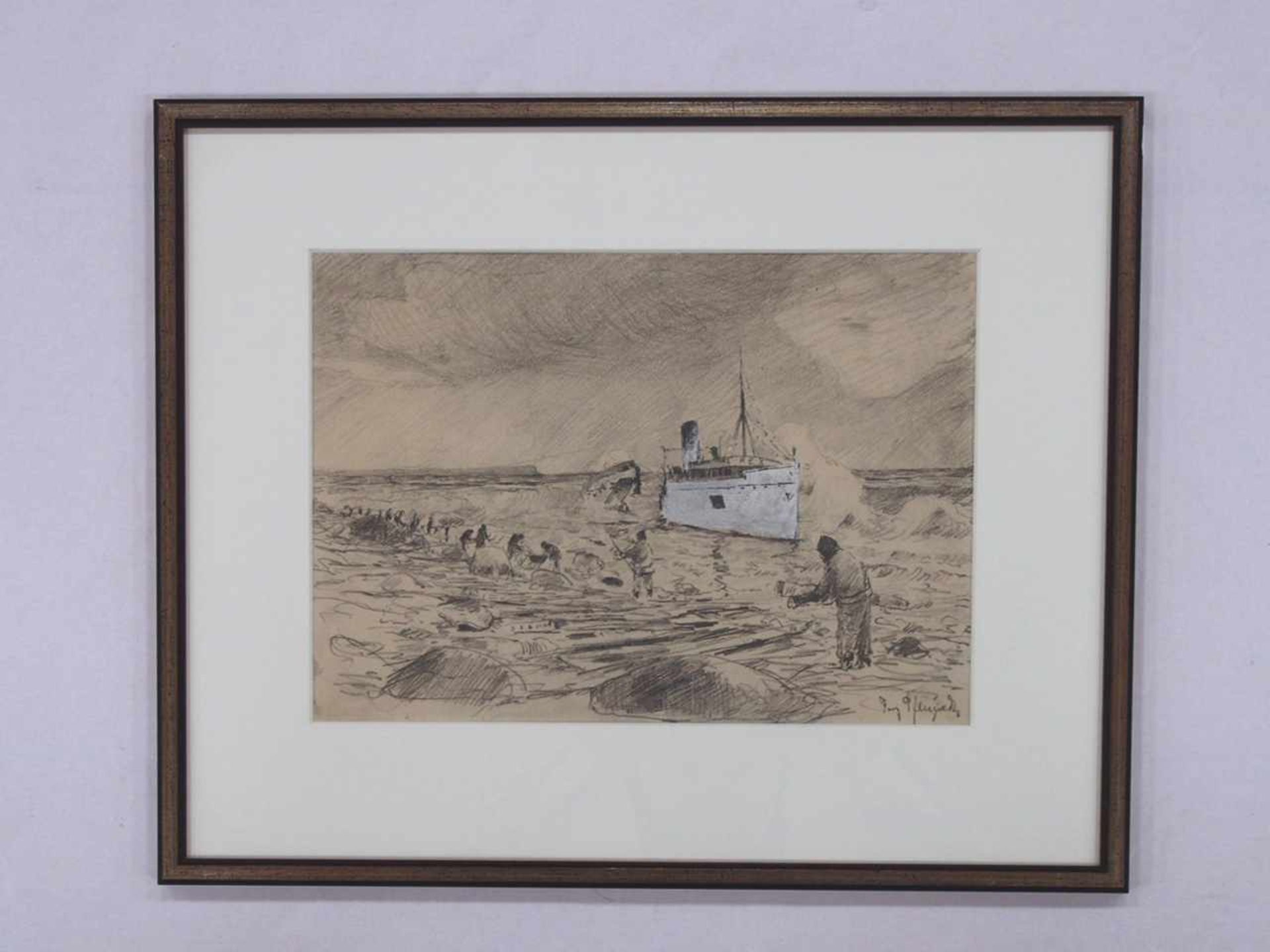PFUGRAD, Franz1861-1946Gestrandeter Dampfer RexBleistift, Deckweiss auf Papier, signiert unten - Image 2 of 2