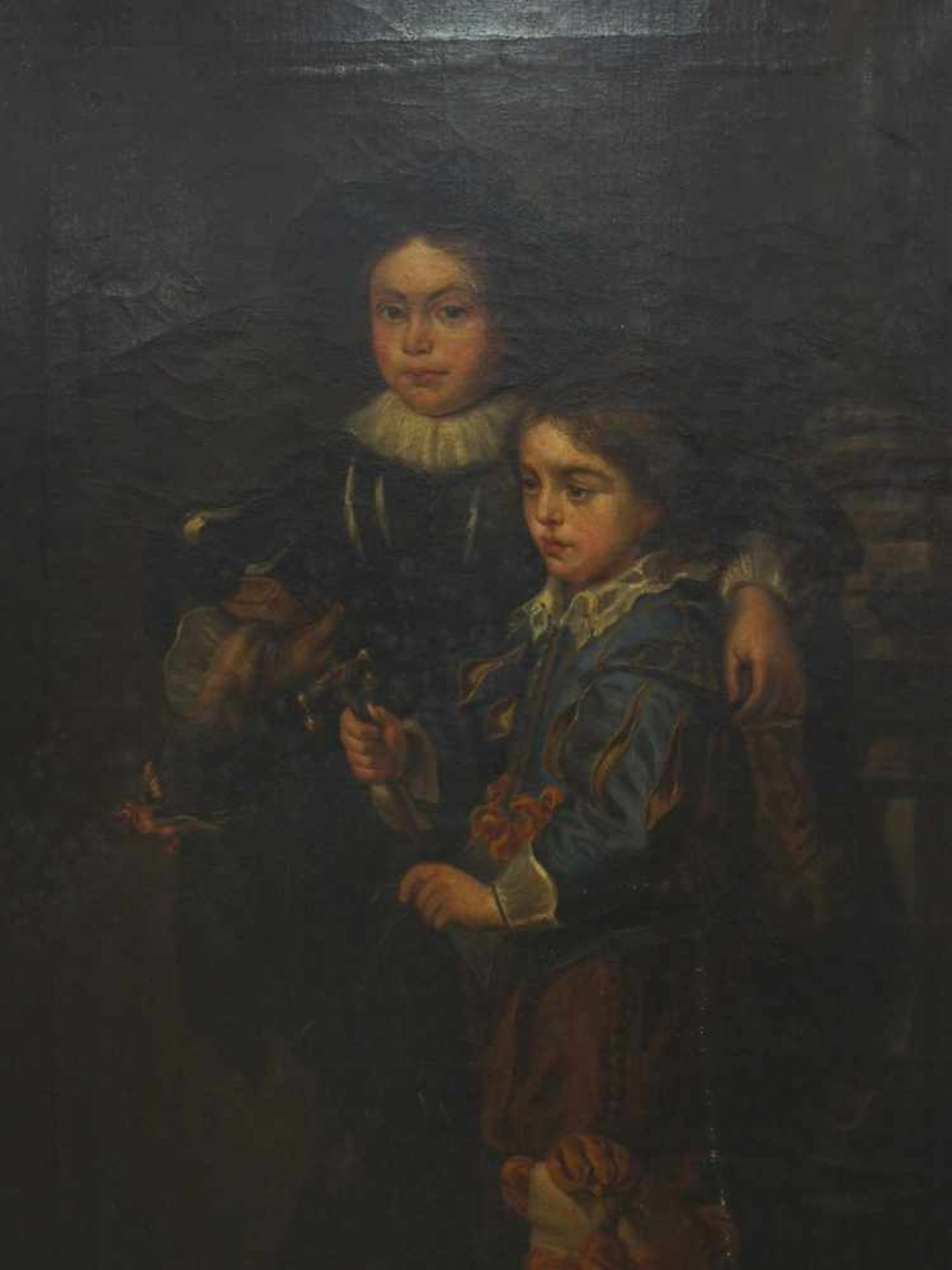 FLÄMISCHER MEISTER17. Jh.Porträt zweier höfischer KinderÖl auf Leinwand, 90 x 55 cm, Rahmen, verso - Bild 2 aus 2