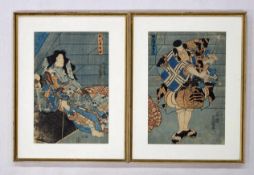 KUNISADA, Utagawa1786-1865Schauspielerpaar2 Farbholzschnitte, Japan 19. Jahrhundert, 33 x 22,5 cm,