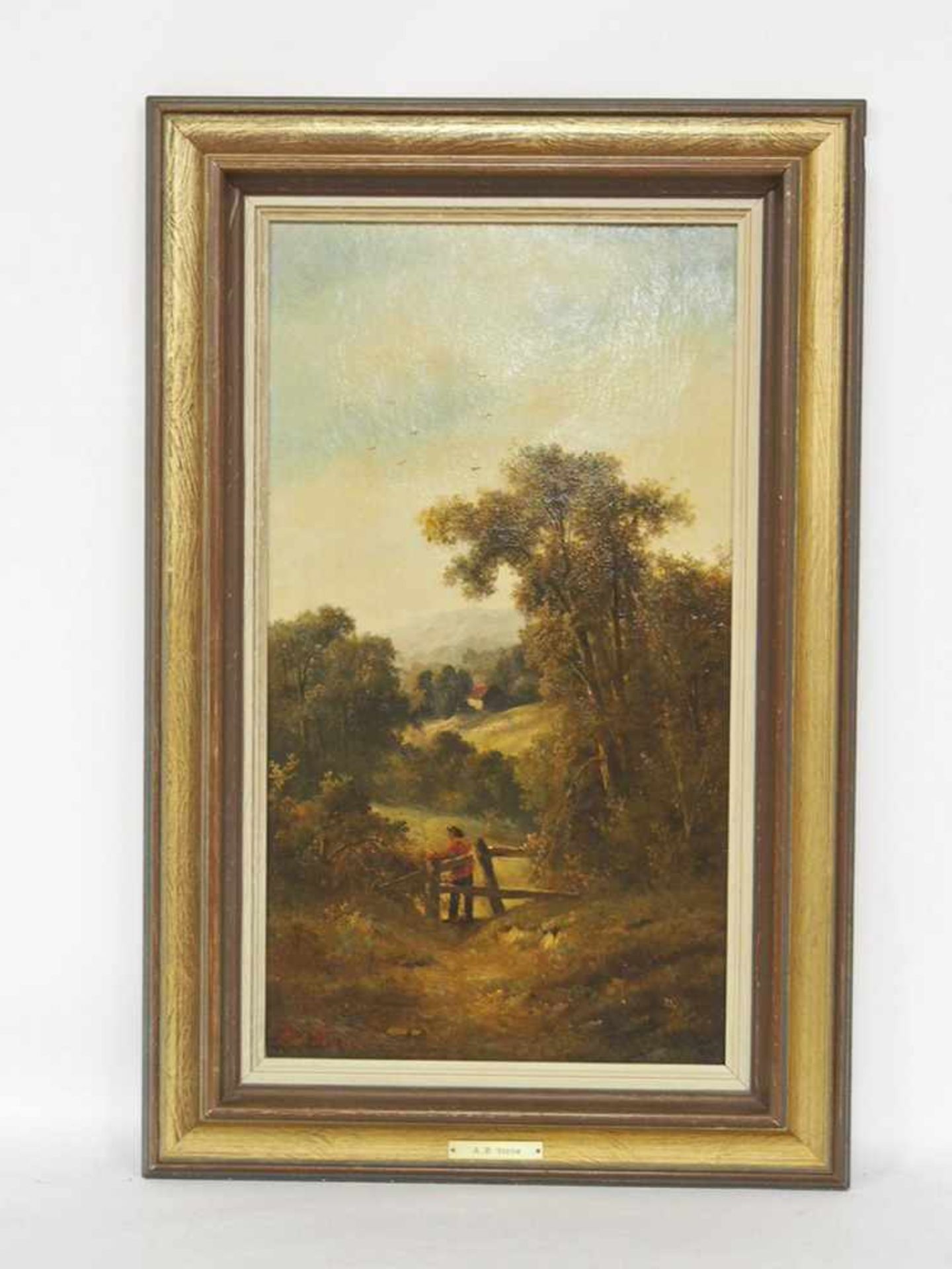 STONE, Alice Balch1876-?Hügellandschaft mit BauerÖl auf Leinwand, signiert unten links, 44 x 24 - Image 2 of 2