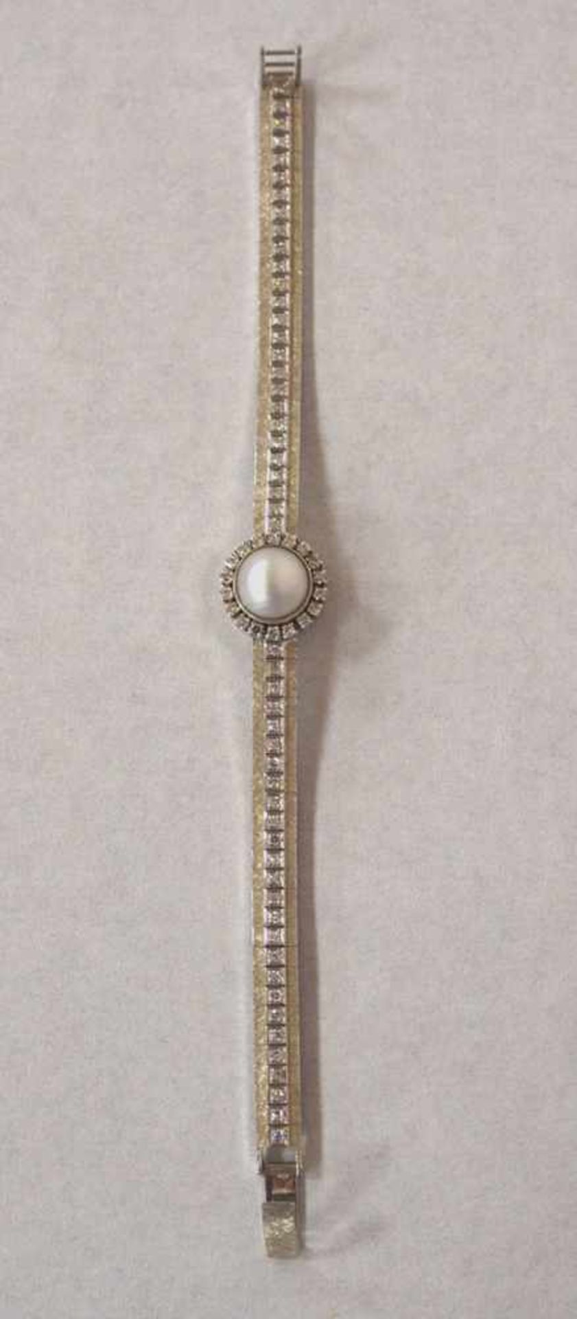 Armband750er Weissgold, Perle, umgeben von Brillanten, Band mit Brillantbesatz, Durchmesser 5,5 - Bild 2 aus 2
