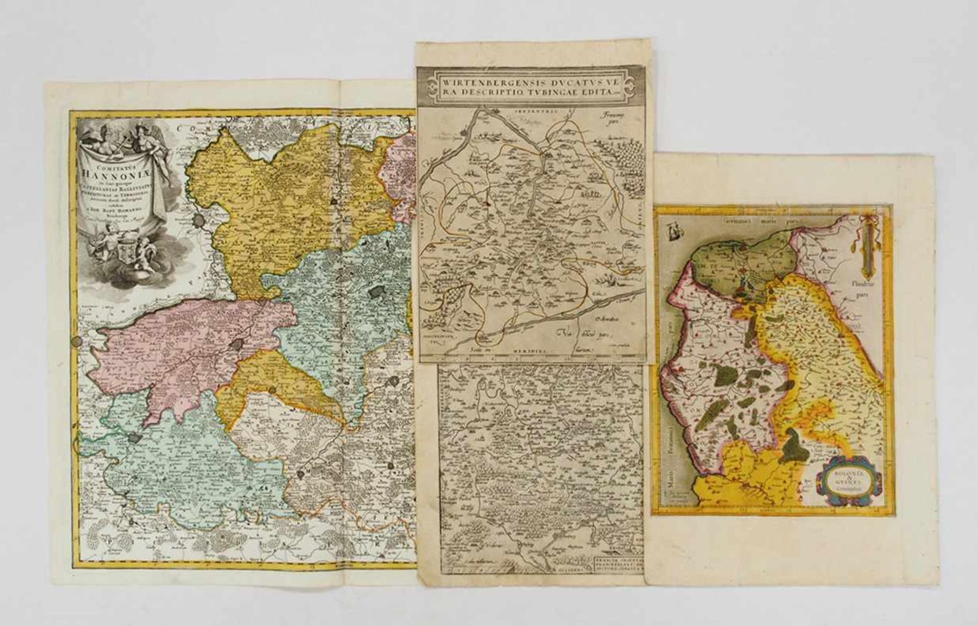 Vier Karten Deutschland / Italien, 16.-18. Jahrhundertdarunter: Wirtenbergensis Ducatus, 1558;