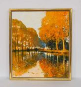 HERBST, Uwe*1952Canal bei HerbststimmungÖl auf Leinwand, monogrammiert unten rechts, verso betitelt,