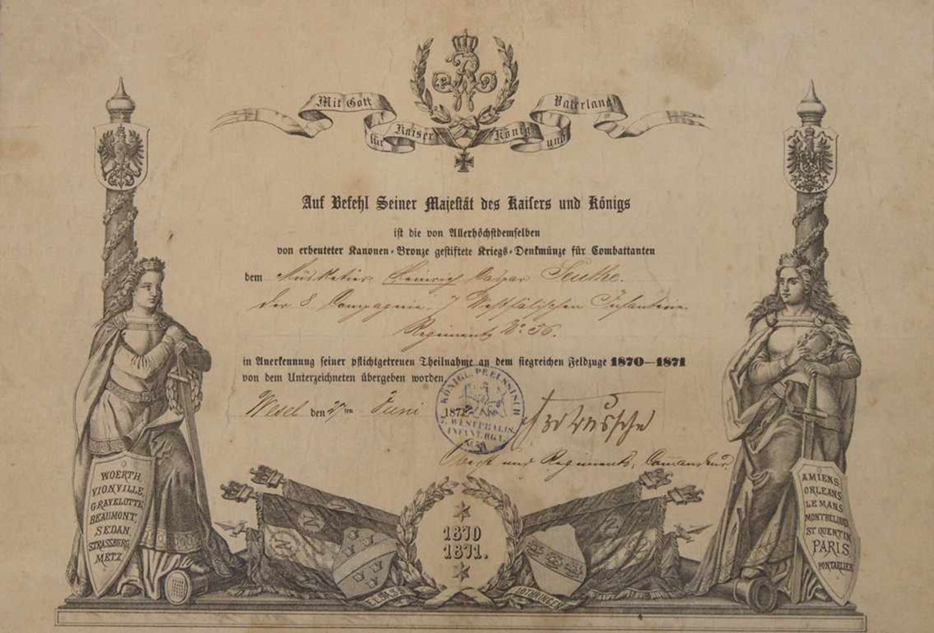 Drei preussische UrkundenEntlassung, Aufforderung und Auszeichnung, dat. 1829, 1836 und 1872, bis zu - Bild 2 aus 4