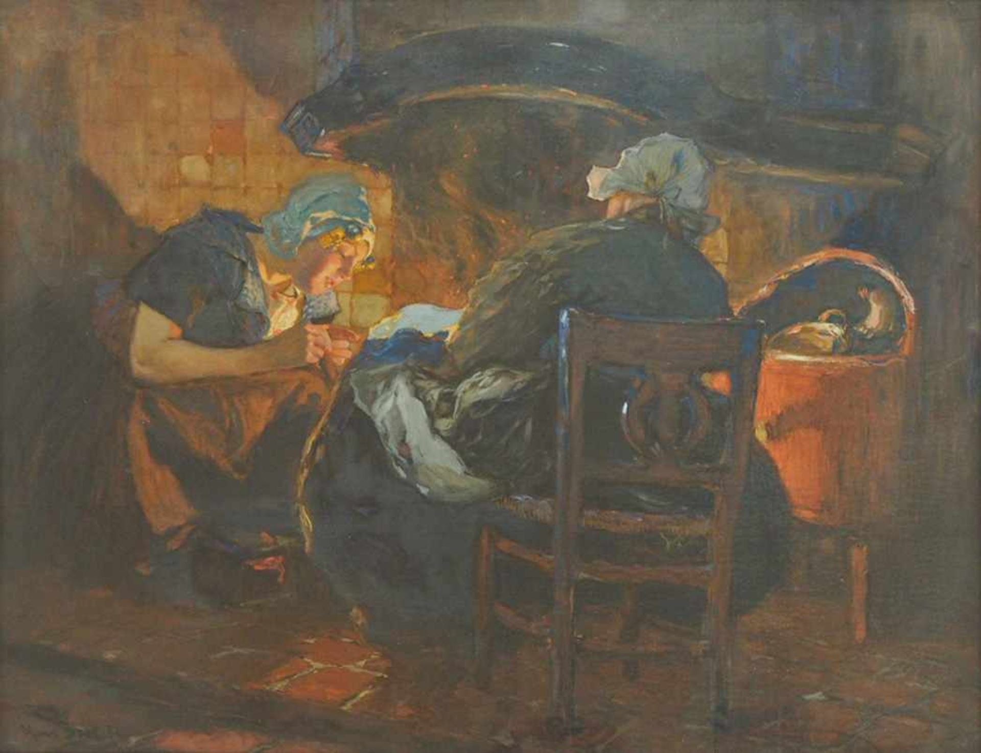 BARTELS, Hans von1856-1913Zwei holländische Frauen am HerdfeuerAquarell und Gouache auf Karton,