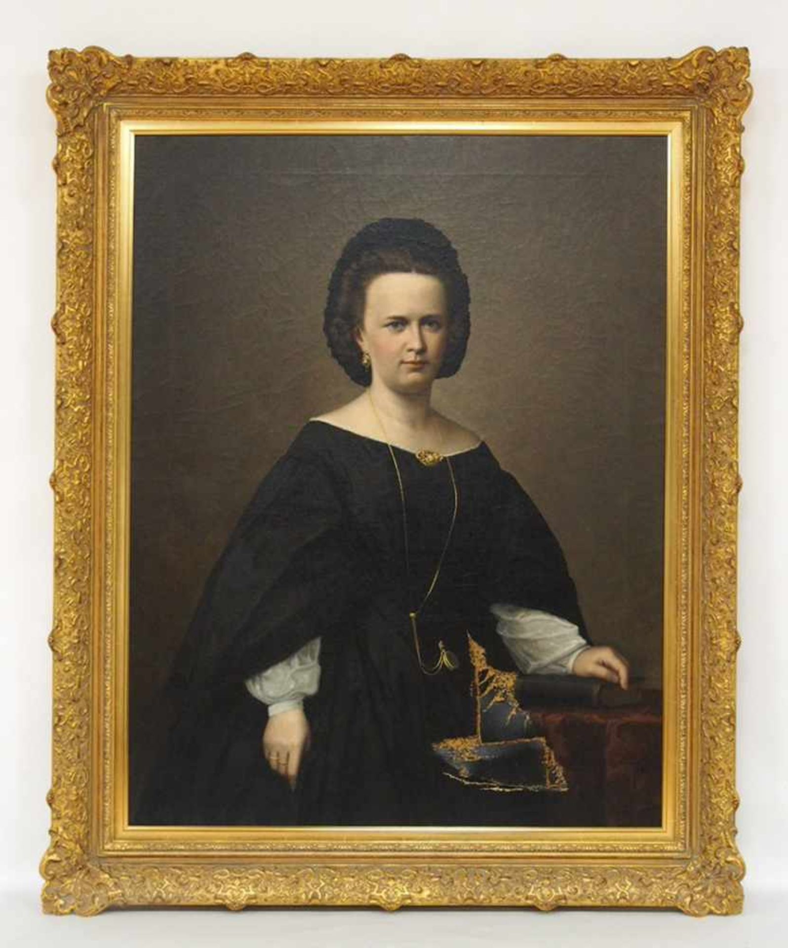 DEUTSCHER MEISTER19. Jh.DamenporträtÖl auf Leinwand, 98 x 78 cm, Rahmen (Riss in der Leinwand)- - - - Bild 2 aus 2