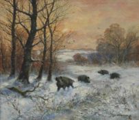 HEIDENDAHL, Ludwig August1879-1960Wildschweinrotte im WinterwaldÖl auf Leinwand, signiert unten